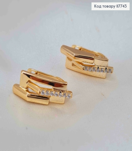 Серьги "Грань" украшены камешками в один ряд, 2см, английская застежка, XUPING 18K 117743 фото 2