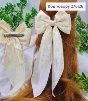 Бант КРЕМОВОГО цвета со стразами, на заколке 7,5см, ткань атлас, разм 14,5*31см 276126 фото