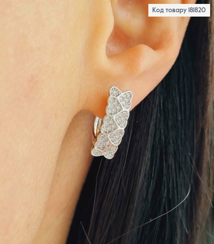 Серьги Прямоугольные с Сердцами и Блестящими камнями, 1,7см, англ. застежка, XUPING 181820 фото 2