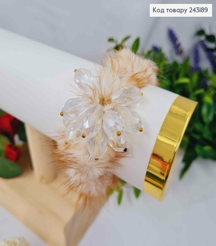 Резинка Пушок БІЛО-РУДА з Прозорими бусинками, 7см 243189 фото 2