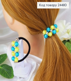 Резинка тугая 5,5см, с двумя рядами Голубо-Желтого стекляруса 244110 фото