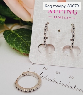 Сережки родированые кольца с чорными и белыми камнями, 1,7см, Xuping 180679 фото