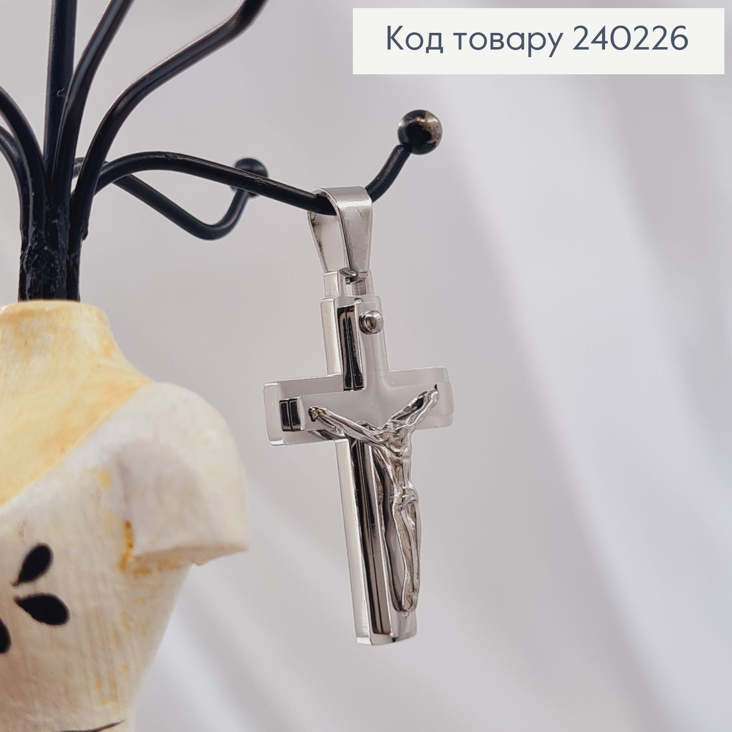 Крестик родированый с Распьятием, 3*2см, Stainless Steel 240226 фото 3