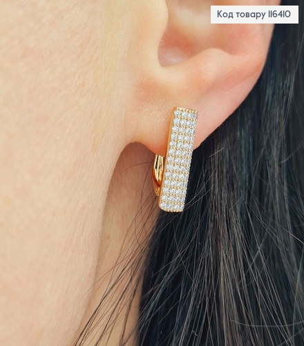 Серьги, пластинка в камешках, 1,6см, англ. зам. Xuping 18K 116410 фото 2