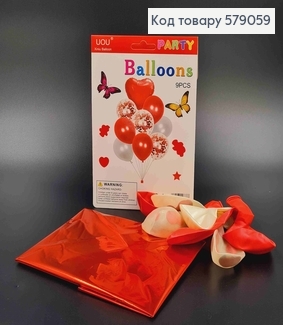 Набор фольгированных шаров Красных, 1шт(фольга), 3шт(с наполнением), 5шт(латекс) 579059 фото