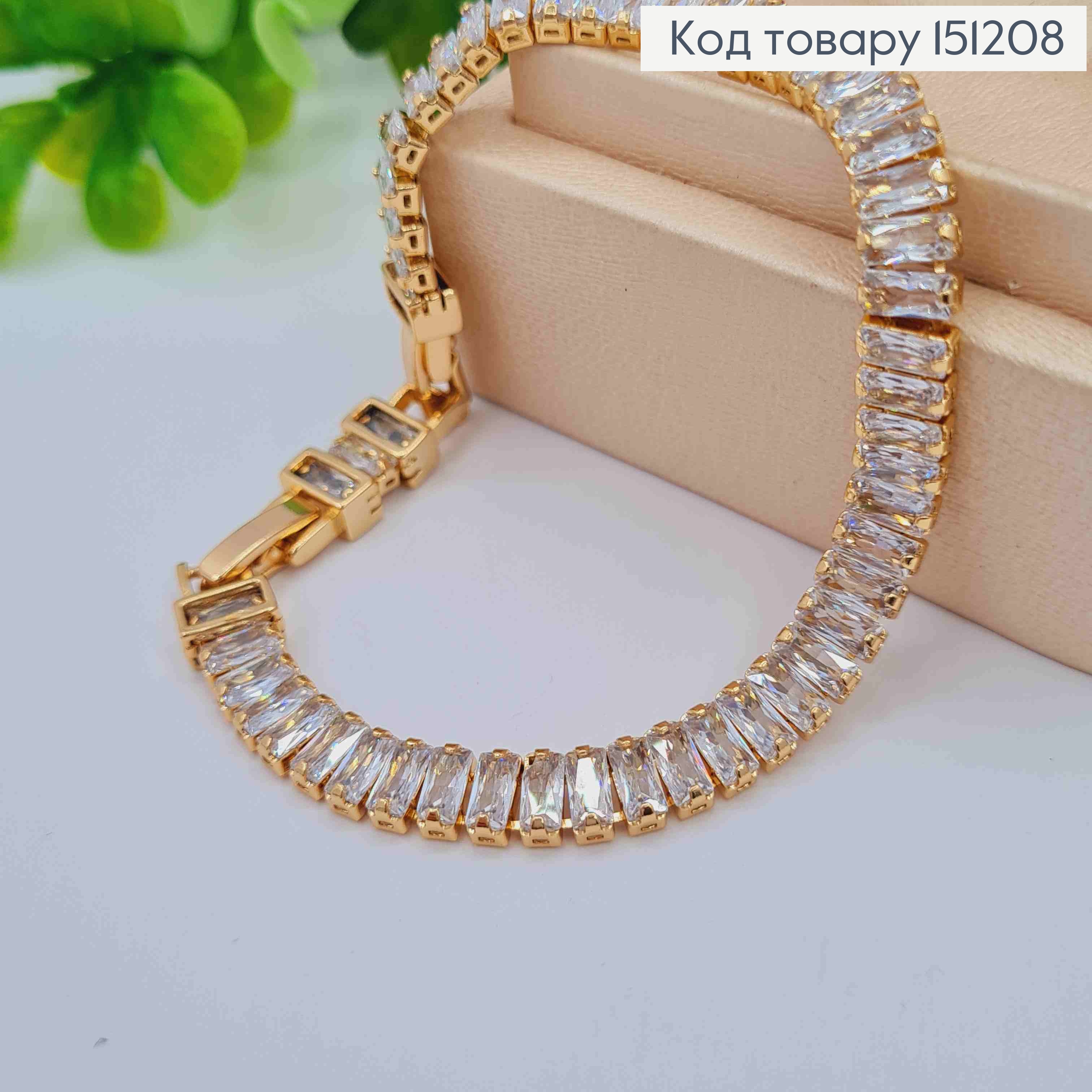 Браслет с прямоугольными Блестящими камешками, длина 16,5+2см, Xuping 18K 151208 фото 2