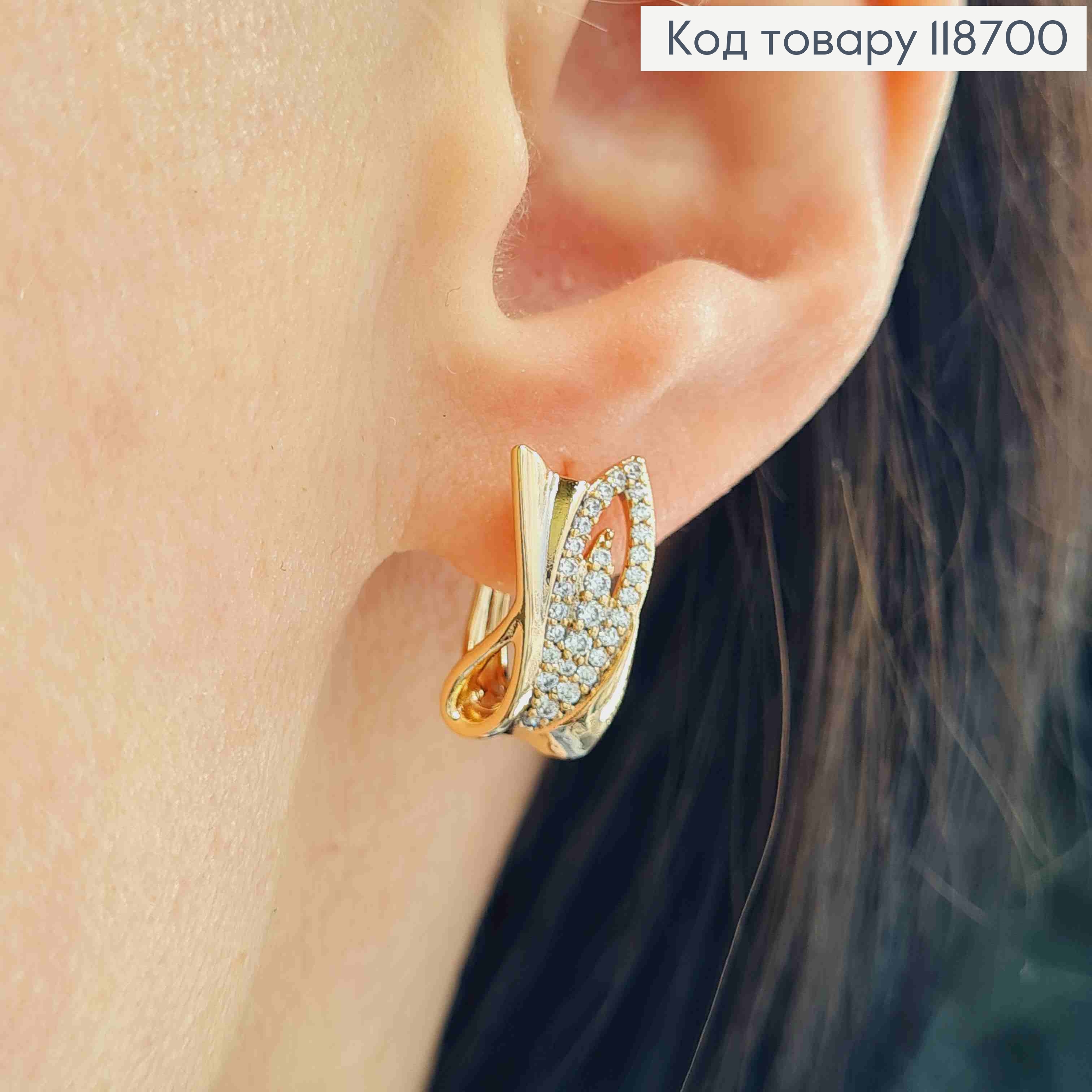 Серьги "Начало" украшены блестящими камешками, 1,6см, англ. застежка, Xuping 18К 118700 фото 2