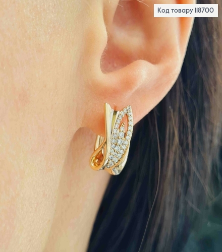 Сережки "Початок" оздоблені блискучими камінцями, 1,6см, англ. застібка, Xuping 18К 118700 фото 2