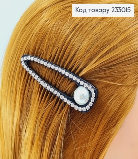 Заколка Стрела пластик 8 см черная с камнями и жемчугом 233015 фото