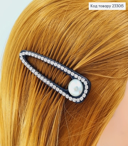 Заколка Стрела пластик 8 см черная с камнями и жемчугом 233015 фото 1