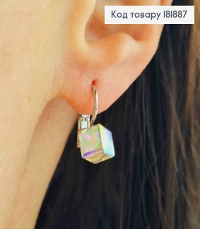 Сережки родовані з Квадратним каменем Сваровські Хамелеон, довжина 1,5см, застібка левербек, Xuping 181887 фото