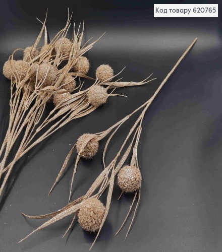 Гілочка кольору ШАМПАНЬ, глітерна, 74см, новорічний декор, на металевому стержні 620765 фото 1