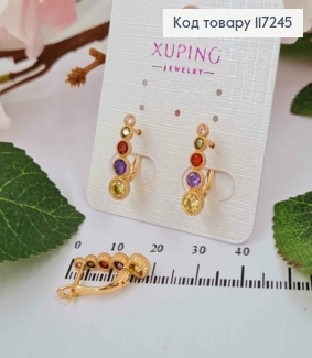 Серьги с разноцветными камнями разных размеров, высота 2см, английская застежка XUPING 18K 117245 фото