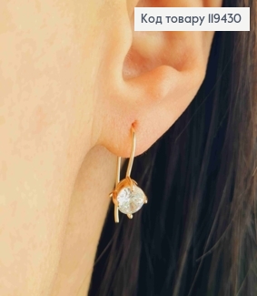 Серьги с блестящим камнем, длина 1,6см, французская застежка, Xuping 18к. 119430 фото