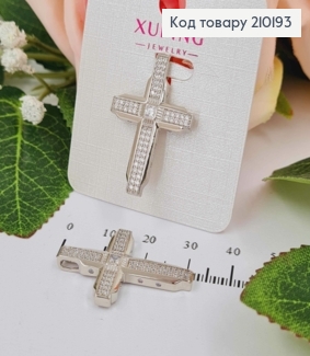 Крестик родованный, литой, с квадратным камешком посередине, 3*2см, Xuping 210193 фото