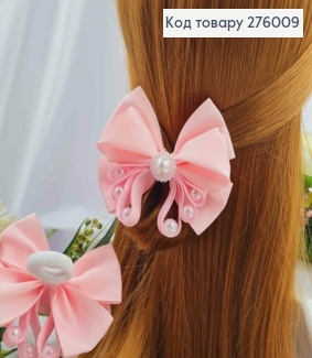 Резинка, БАНТ репсовый, Розового цвета с жемчужинами, 10*8см, Ручная работа 276009 фото