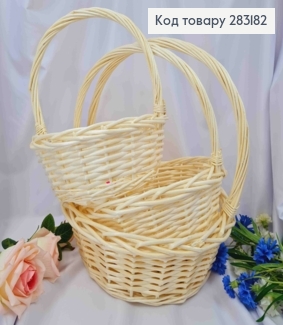 Набір плетених Вибілених кошиків (3шт), (діаметр 32*28*22), (глибина 13*12*10) 283182 фото
