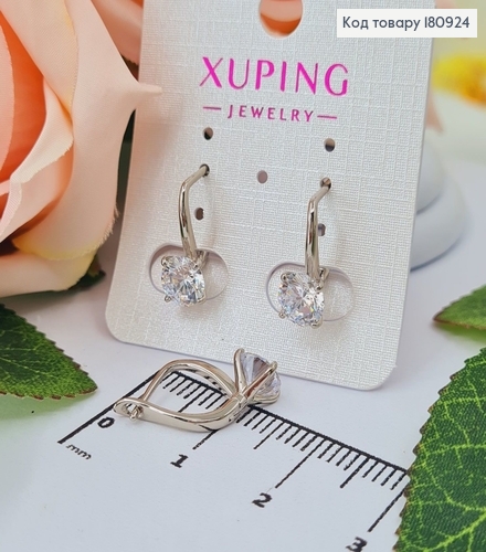 Серьги родованные с камнем 8мм, длина 1,6см, англ. заст. Xuping  180924 фото 2