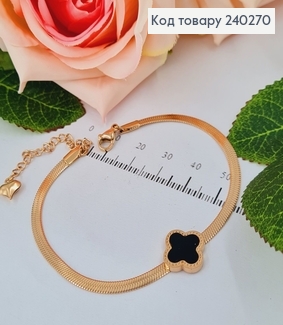 Браслет 18+5см Van Cleef "Совершенство" плоский снейк с чёрной эмалью, цвет золотой, Stainless Steel 240270 фото