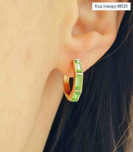 Сережки кільця з трьома Салатовими камінцями Сваровські, діаметр 1,7см, Xuping 18К 118525 фото 3