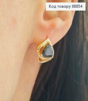 Серьги "Космическая Капелька" с Черным камнем, 1,4см, английская застежка, Xuping 18К 118854 фото