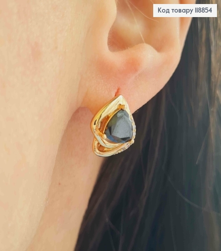 Серьги "Космическая Капелька" с Черным камнем, 1,4см, английская застежка, Xuping 18К 118854 фото 1