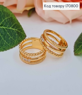Кольцо тройное, с тремя камешками и шариками, Xuping 18K 170800 фото