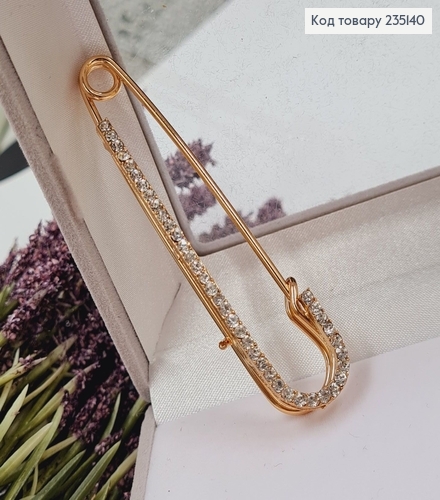 Брошка Шпилька в камушках 7*2 см, золотой цвет. 235140 фото 2