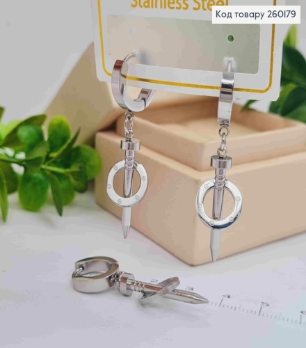 Серьги кольца (1см), серебряного цвета, стилизованные под Картье, 3,5см, сталь Stainless Steel 260179 фото 2