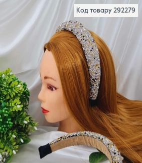 Обруч в кольорових, блискучих діамантиках, ширина 3,5см 292279 фото