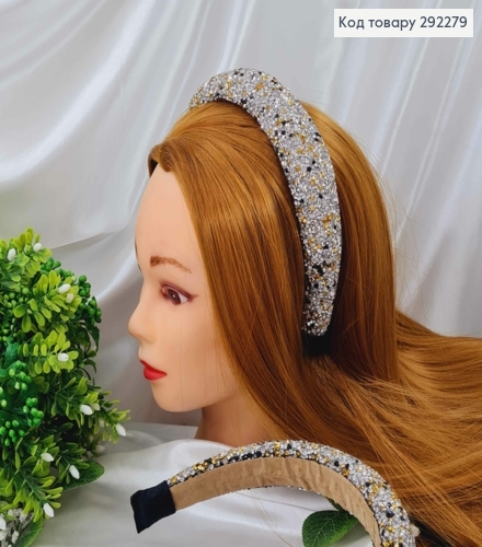 Обруч в кольорових, блискучих діамантиках, ширина 3,5см 292279 фото 1