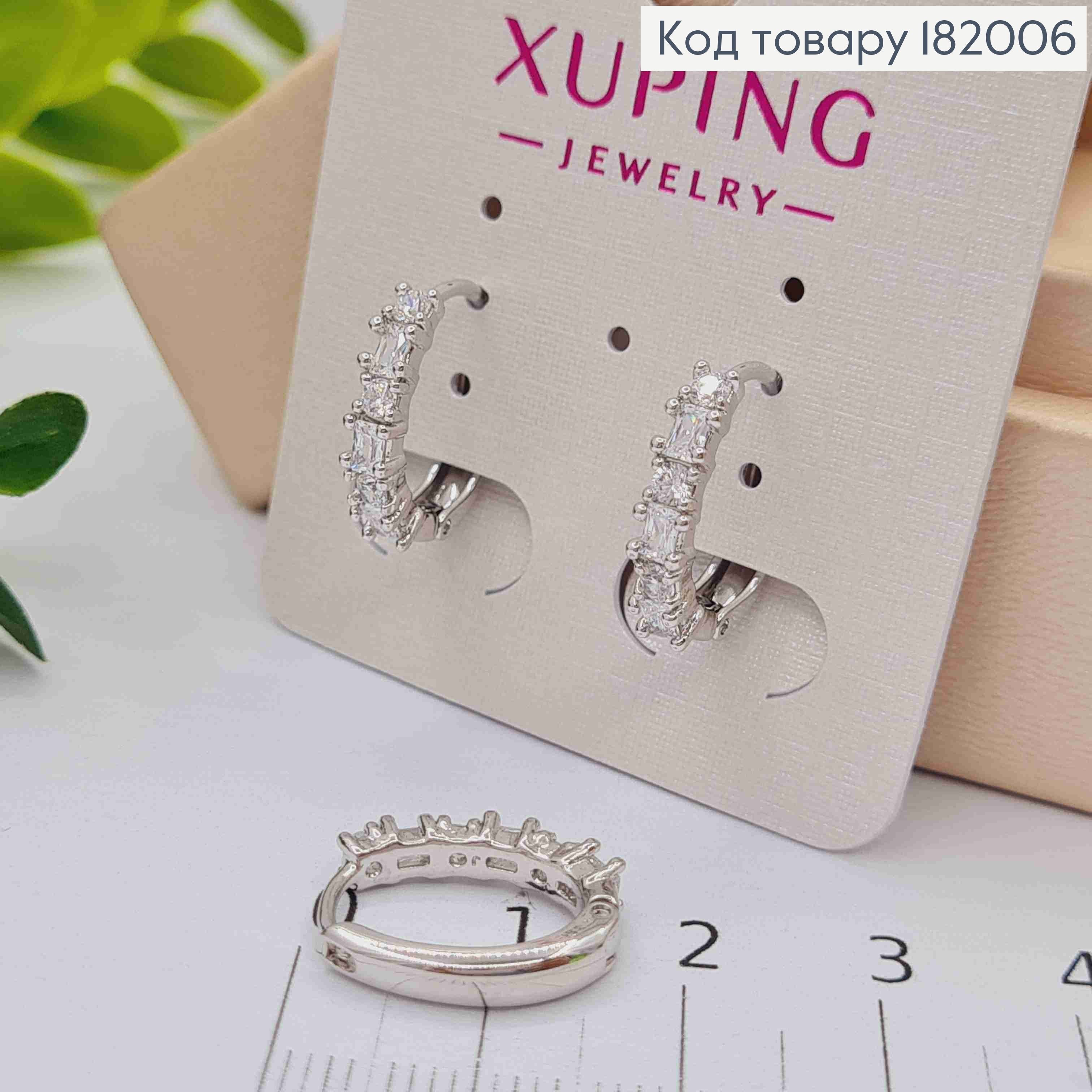 Серьги кольца "Овальные" украшены Блестящими камешками, длина 1,6см, Xuping 182006 фото 2