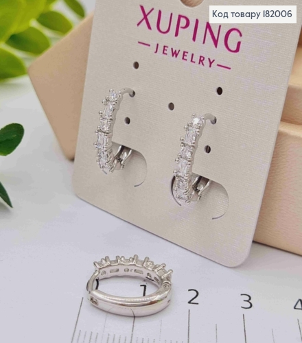 Сережки родовані кільця "Овальні" прикрашені Блискучими камінцями, довжина 1,6см, Xuping 182006 фото 2
