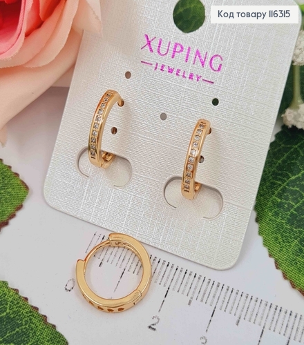 Серьги кольца 1,5см, в камнях в квадратной оправе, Xuping 18K 116315 фото 1