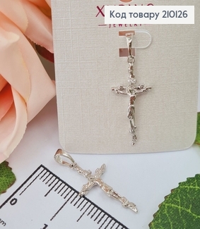 Крестик родованный, тоненький, с распятием и двумя камешками, 2,5*1,3см Xuping  210126 фото