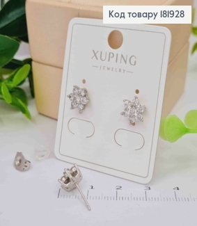 Серьги родованные гвоздики "Цветок" с блестящими камешками, 0,8 см, XUPING 181928 фото