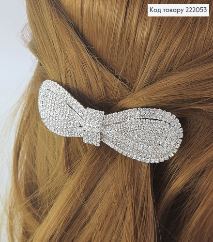 Заколка автомат серебряная с камнями бантик авльний 222053 фото 1