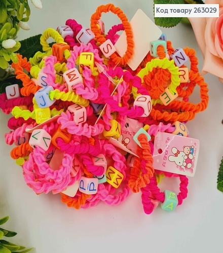 Резинка детская, 100шт/уп, яркая разноцветная, с бусинками-алфавитом, 4см 263029 фото 1
