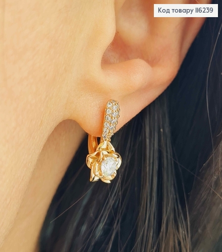 Серьги, "Белый Лотос" в камешках, 1,7см, англ. застежка. Xuping 18K 116239 фото 2