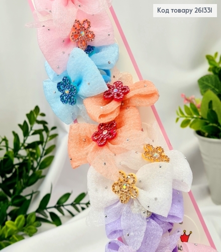 Набор резинок (20шт), БАНТИК + ЦВЕТОК с камешками, Яркие цвета, резинка 3см, бантик 6*5см 261331 фото 1