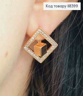 Сережки "Геометричні" з Блискучими камінцями, 2см, англійська застібка, Xuping 18К 118399 фото