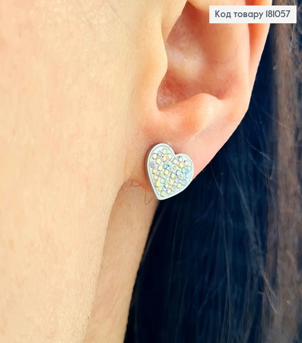 Сережки родовані гвоздики, Сердечка в камінцях-хамелеонах, 1см, Xuping 181057 фото 2