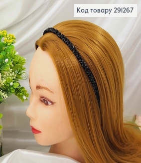 Обруч метал, плетений склярусом в "Квіточки", ЧОРНИЙ колір, шириною 0,8см. 291267 фото