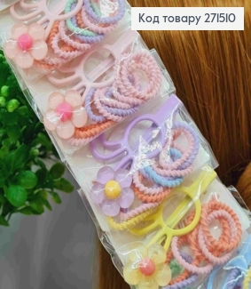 Набір заколка тік-так + резинка (10шт), "Зайченята", Пастельні кольори, заколка 3,5см, резинка 2см 271510 фото