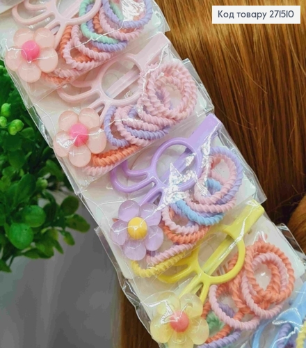 Набор заколка тик-так + резинка (10шт), "Зайчата", Пастельные цвета, заколка 3,5см, резинка 2см 271510 фото 1