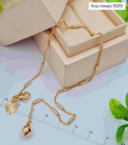 Браслет на ногу с длинной Бусиной с тиснением, длиной 26см, Xuping 18К 151255 фото 1