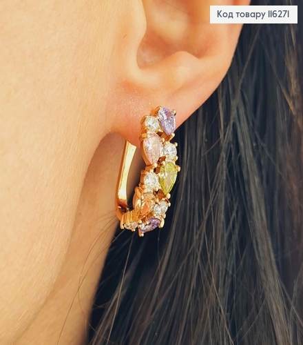 Серьги "Вдохновение" с цветными камешками, 2,3см, англ. застежка, Xuping 116271 фото 2