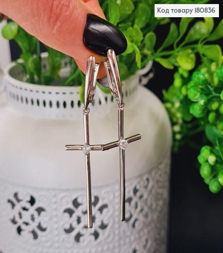 Сережки родовані Хрести з камінцем (англ.застібка), 5,5*1,5см, Xuping 180836 фото 2