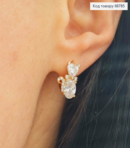 Серьги кольца (1,3см), "Котик" с Блестящими камешками (1,3см), XUPING 18K 118785 фото 1