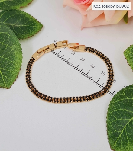 Браслет, с двумя рядами Черных камешков шир.4мм, дл.17+2,5см, Xuping 18K 150902 фото 1